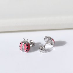 Kolczyki srebrne wkrętki biedronki dla dziewczynki srebro 925 sztyfty