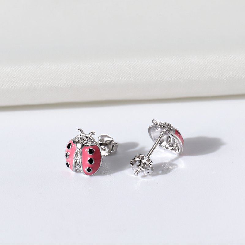 Kolczyki srebrne wkrętki biedronki dla dziewczynki srebro 925 sztyfty