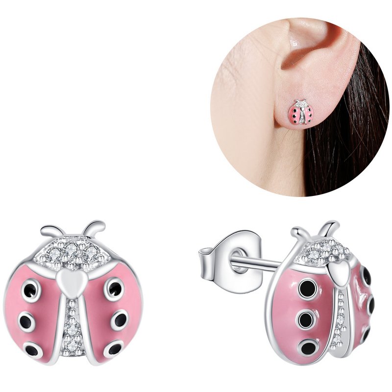 Kolczyki srebrne wkrętki biedronki dla dziewczynki srebro 925 sztyfty