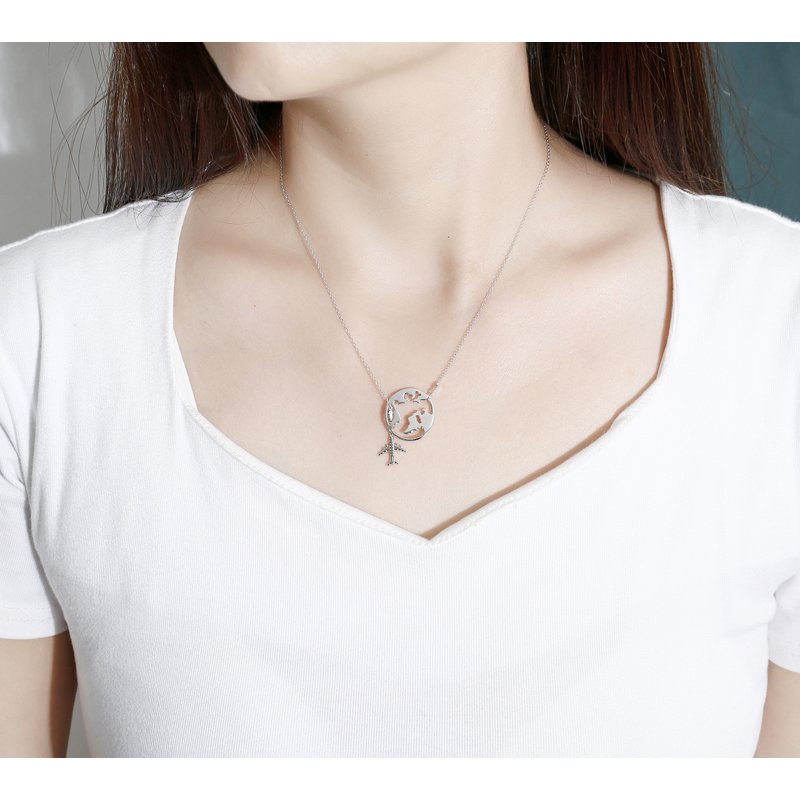 Naszyjnik srebrny łańcuszek z samolotem i kulą srebro rodowane 925 dla niej