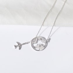 Naszyjnik srebrny łańcuszek z samolotem i kulą srebro rodowane 925 dla niej