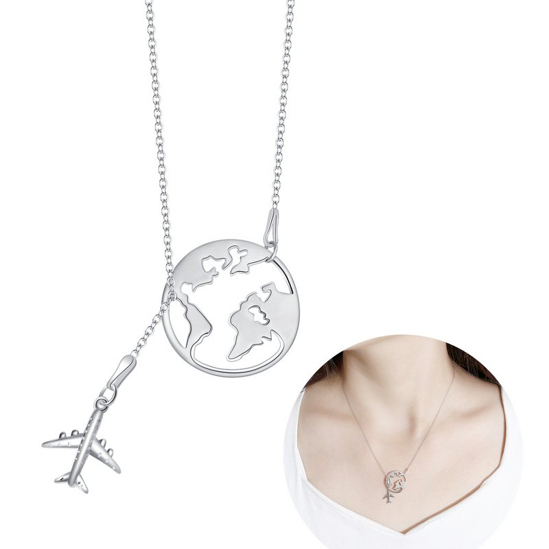 Naszyjnik srebrny łańcuszek z samolotem i kulą srebro rodowane 925 dla niej