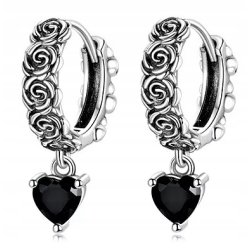 Srebrne kolczyki 925 dla kobiety róże czarne kwiatki angielskie