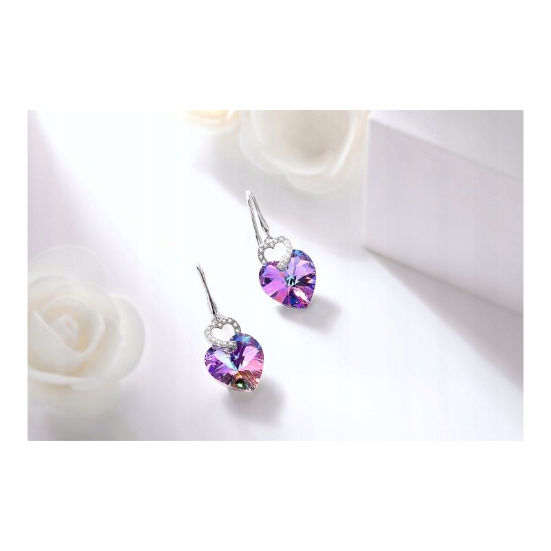 Kolczyki srebrne 925 serca swarovski wiszące