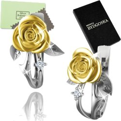 Kolczyki srebrne róże kolczyki angielskie srebro pozłacane