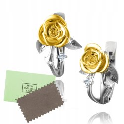 Kolczyki srebrne róże kolczyki angielskie srebro pozłacane