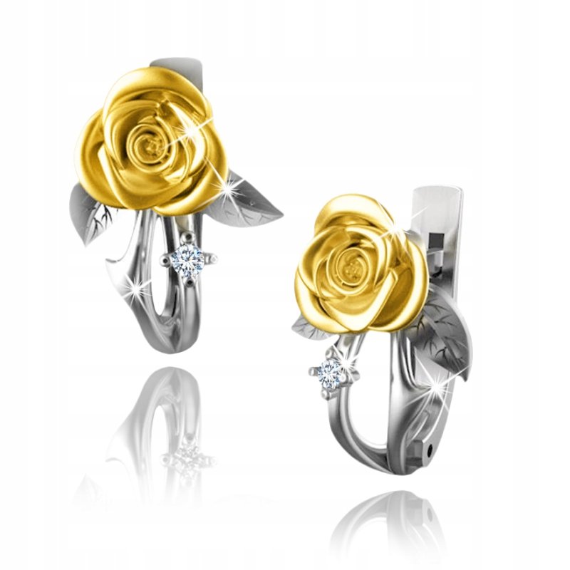 Kolczyki srebrne róże kolczyki angielskie srebro pozłacane
