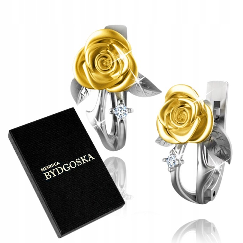 Kolczyki srebrne róże kolczyki angielskie srebro pozłacane