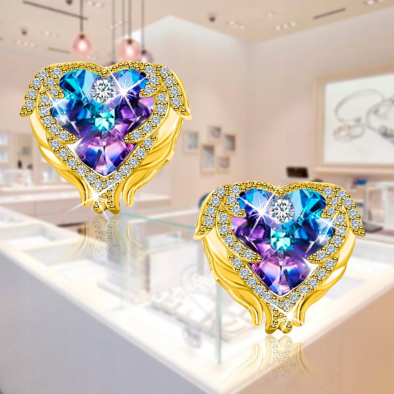 Srebrne kolczyki sztyfty serca wkrętki pozłacane srebro 925 - dla kobiet