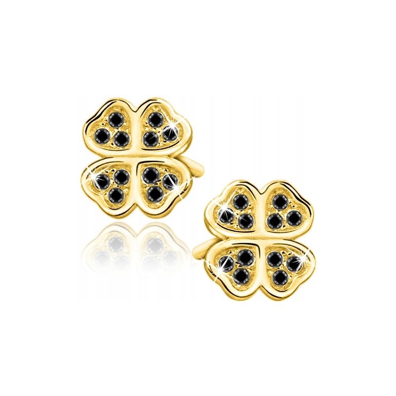 Kolczyki srebrne 925 koniczynki cyrkonia sztyfty na szczęście