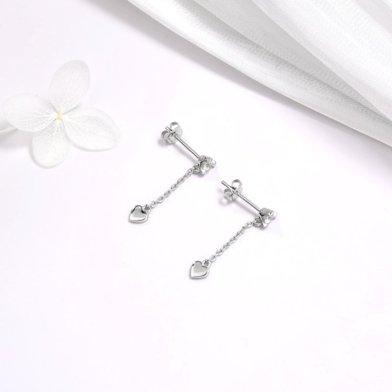 Kolczyki srebrne długie wiszące serca sztyfty próba 925