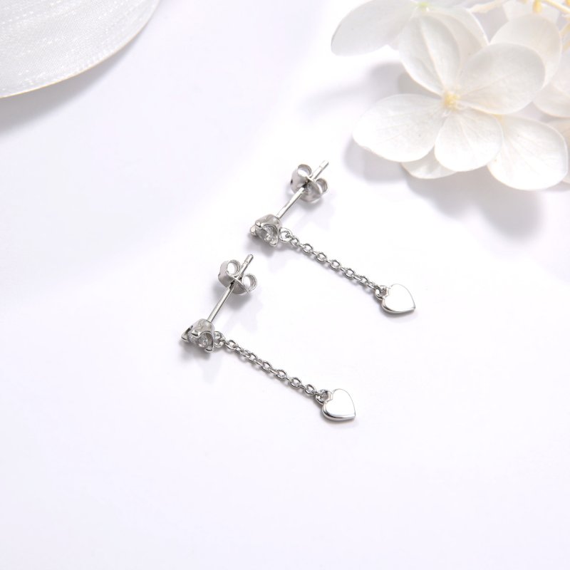 Kolczyki srebrne długie wiszące serca sztyfty próba 925