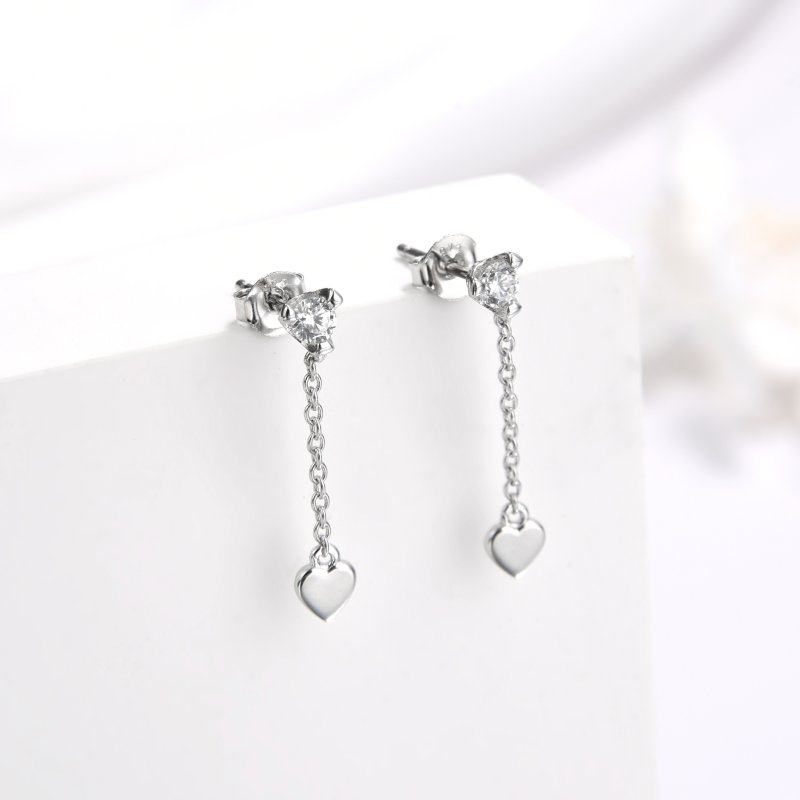 Kolczyki srebrne długie wiszące serca sztyfty próba 925