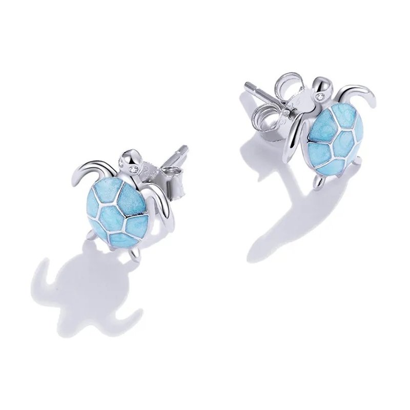 Kolczyki srebrne wkrętki sztyfty wkrętki lato żółwiki żółwie srebro 925