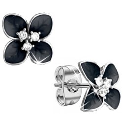 Srebrne kolczyki wkrętki kwiatki czarne sztyfty kolczyki srebro rodowane