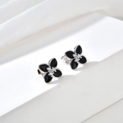Srebrne kolczyki wkrętki kwiatki czarne sztyfty kolczyki srebro rodowane