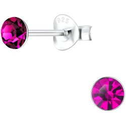 Kolczyki z cyrkonią srebrne fuksja sztyft 925