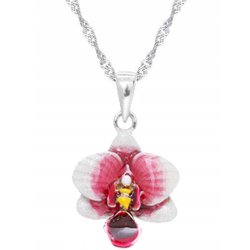 Naszyjnik srebrny damski łańcuszek z zawieszką rodowany kwiatek srebro 925