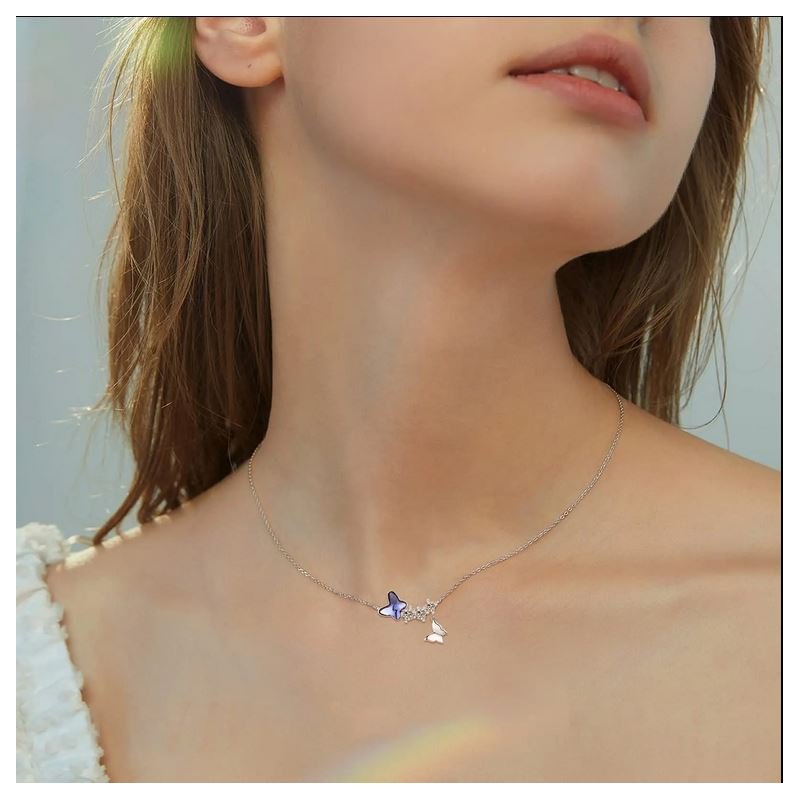 Naszyjnik srebrny damski łańcuszek z zawieszką kryształ motylek srebro 925