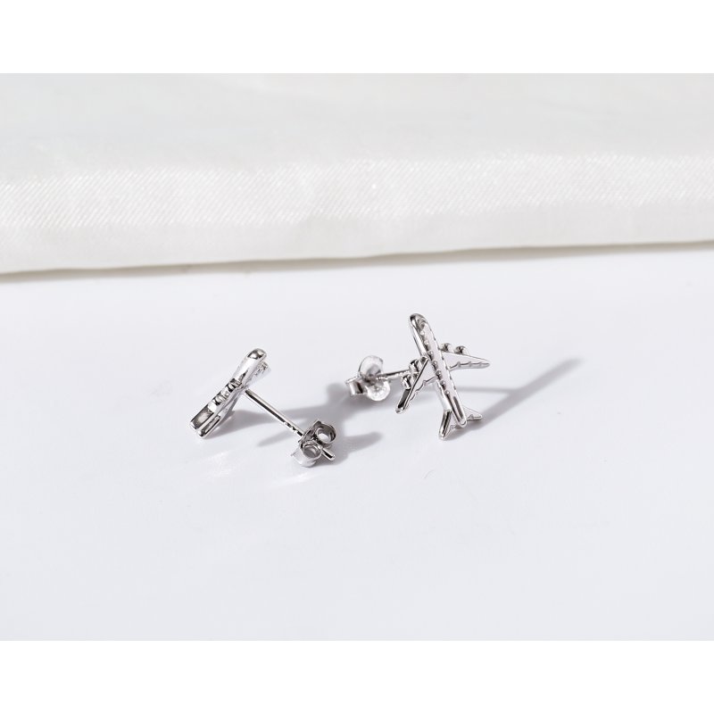 Srebrne kolczyki rodowane samoloty srebro 925 sztyfty wkrętki dla kobiety