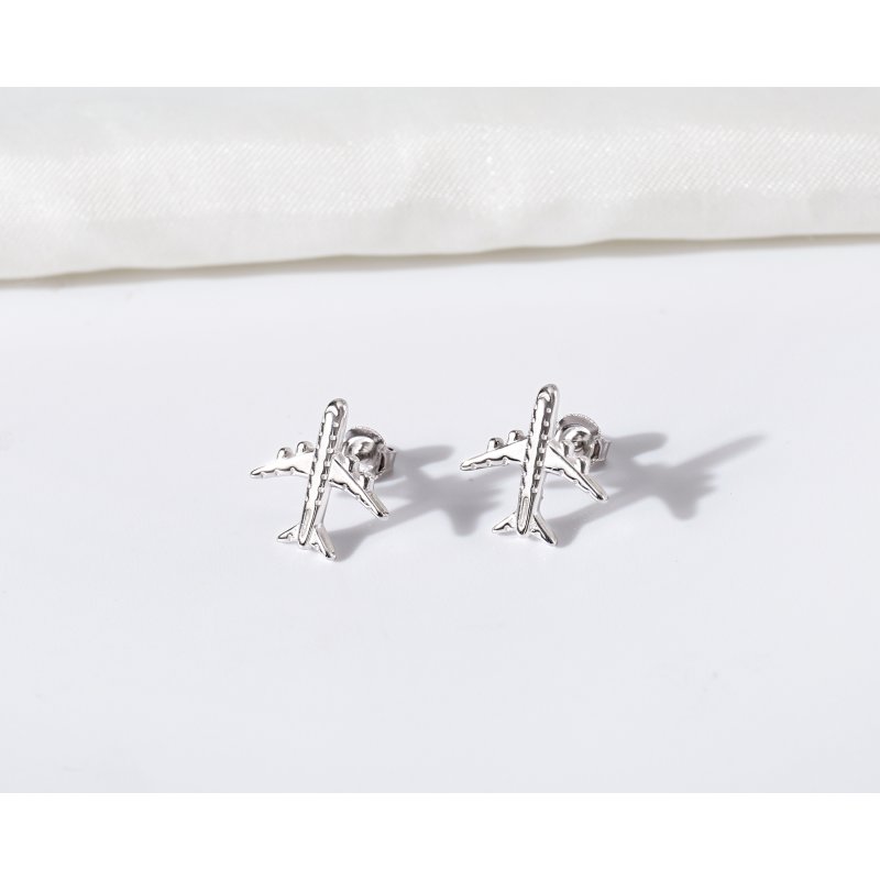 Srebrne kolczyki rodowane samoloty srebro 925 sztyfty wkrętki dla kobiety