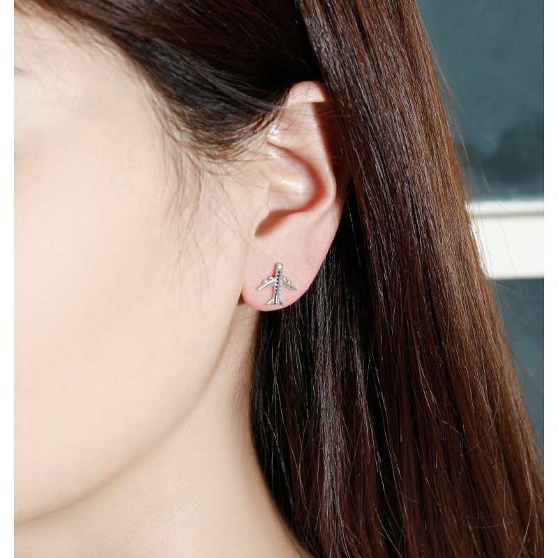 Srebrne kolczyki rodowane samoloty srebro 925 sztyfty wkrętki dla kobiety