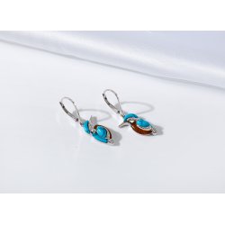 Kolczyki srebrne wiszące angielskie kolibry srebro 925 turkus bursztyn