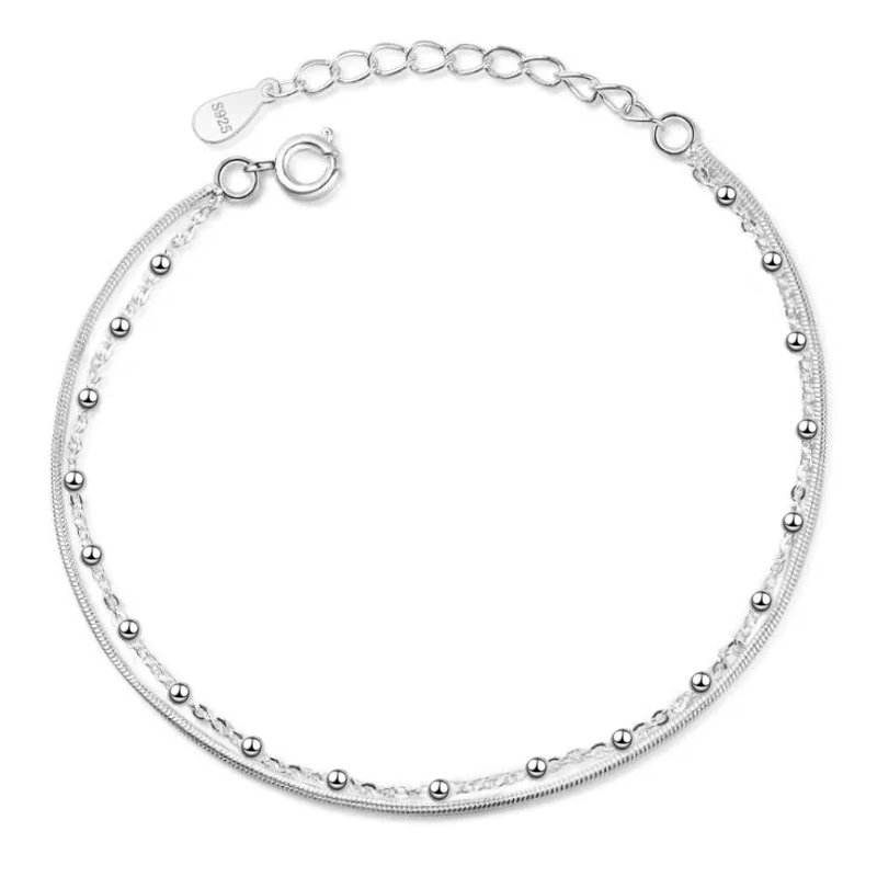 Bransoletka srebrna podwójna na nogę kostkę stopę srebro próba 925 idealna na lato wakacje plaże