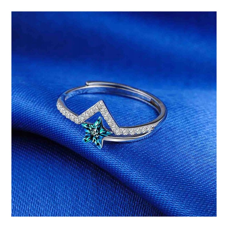 Pierścionek srebrny gwiazdka regulowany srebro próba 925 cyrkonie