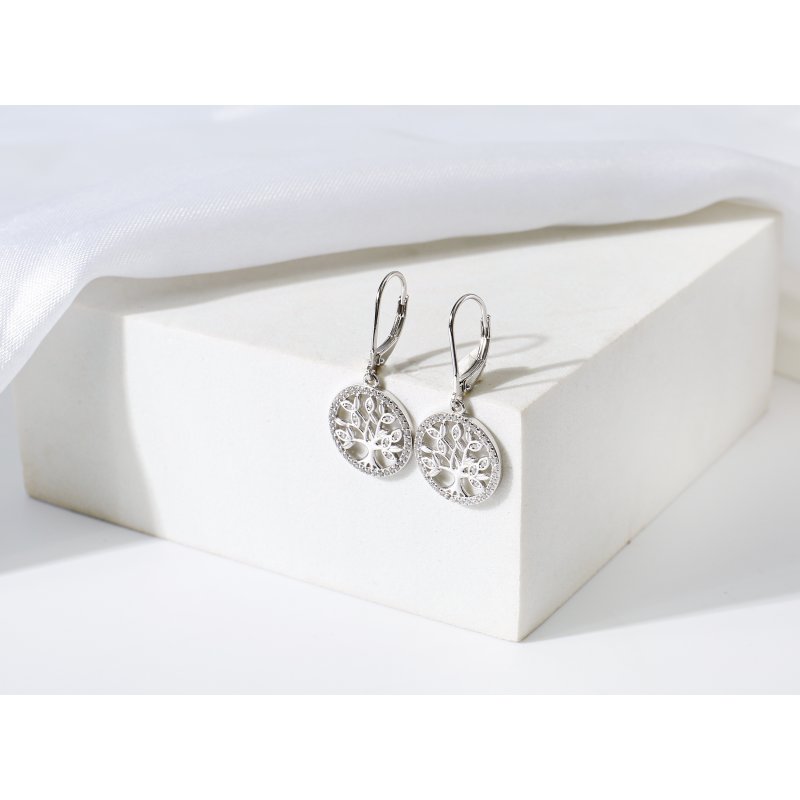 Kolczyki srebrne rodowane damskie angielskie drzewka srebro próba 925
