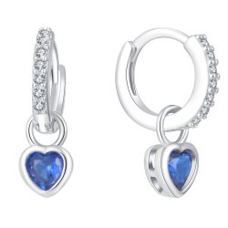 Srebrne kolczyki serca wiszące niebieskie srebro 925