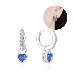 Srebrne kolczyki serca wiszące niebieskie srebro 925