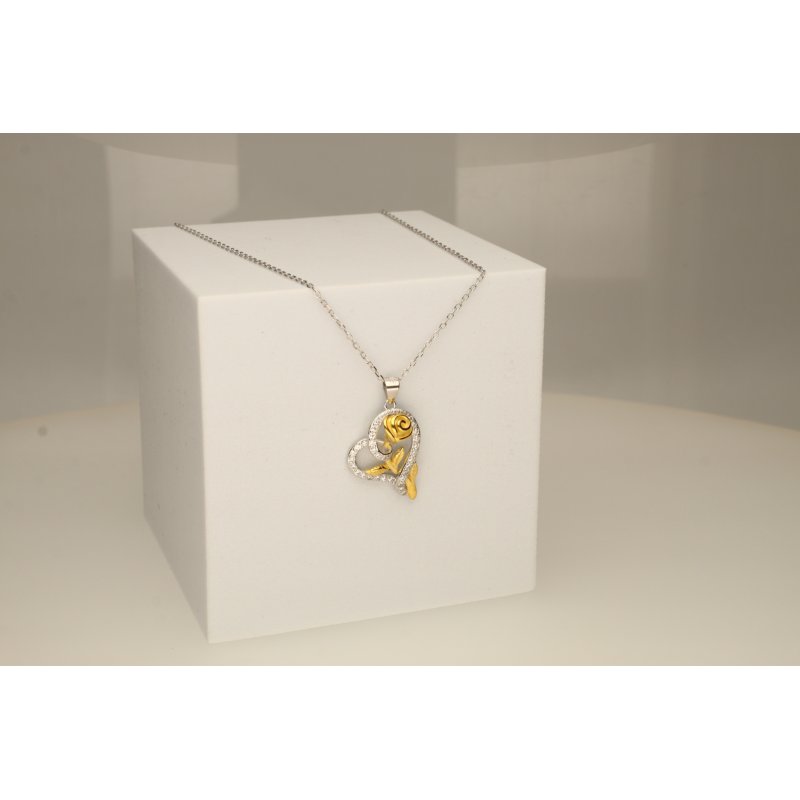 Srebrny naszyjnik serce róża łańcuszek damski z zawieszką srebro pozłacane