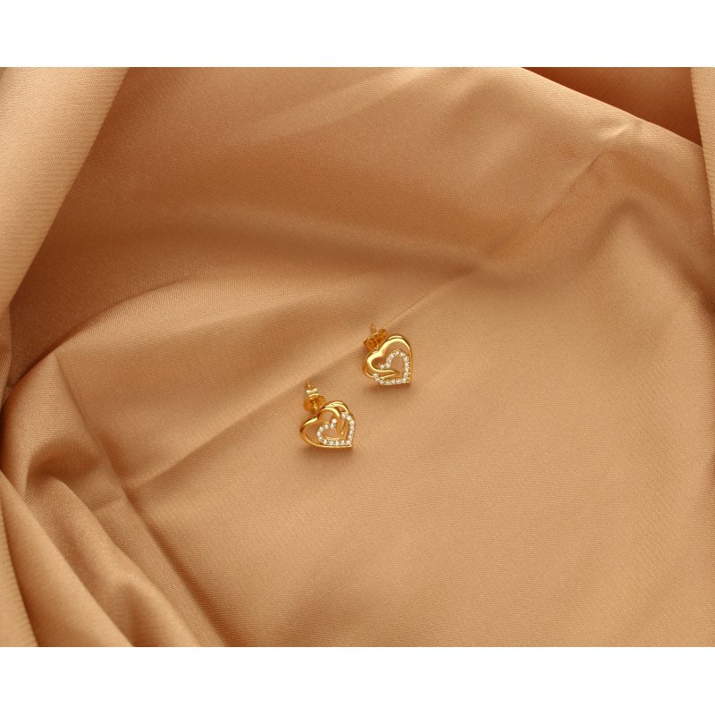 Kolczyki srebrne pozłacane serca srebro próba 925 wkrętki