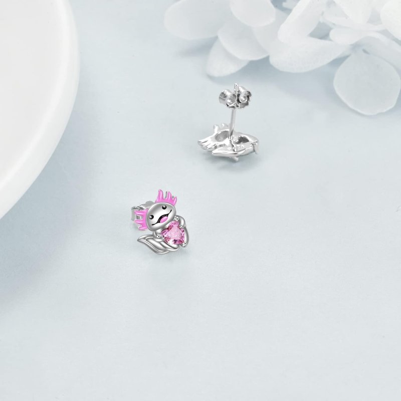 Kolczyki srebrne dla dziewczynki dzieci aksolotl wodny smok srebro 925