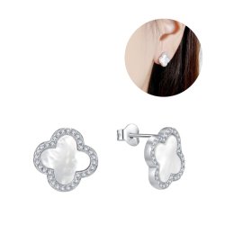 Srebrne kolczyki z masą perłową kwiatki rodowane srebro próba 925 sztyfty