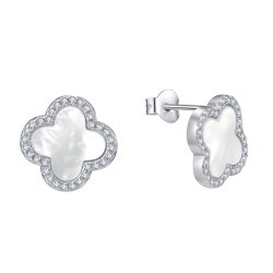 Srebrne kolczyki z masą perłową kwiatki rodowane srebro próba 925 sztyfty