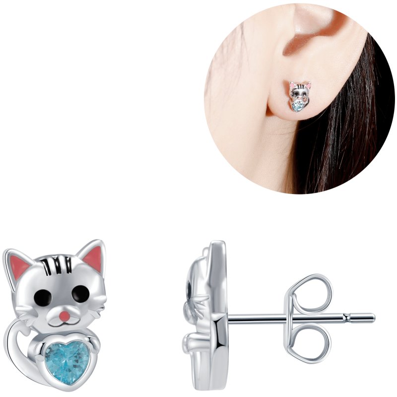 Srebrne kolczyki dla dziewczynki dzieci kotki srebro 925 sztyfty wkrętki