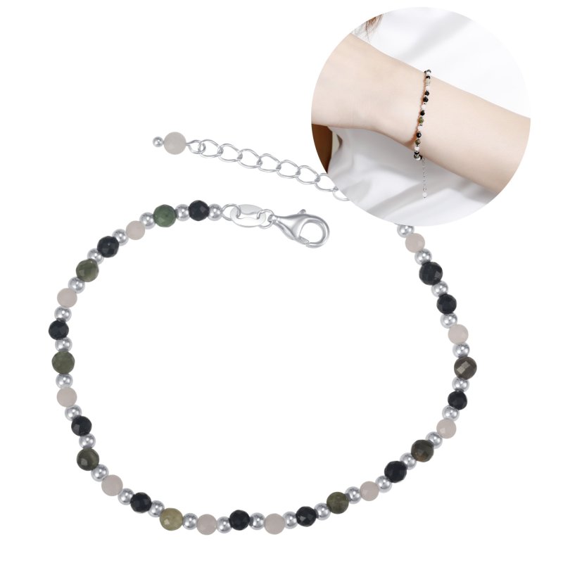 Bransoletka srebrna damska z kamieniami turmalin talizman ochronny srebro