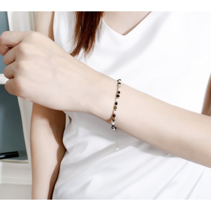 Bransoletka srebrna damska z kamieniami turmalin talizman ochronny srebro