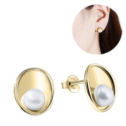 Srebrne kolczyki z perłą sztyfty wkrętki srebro pozłacane próba 925