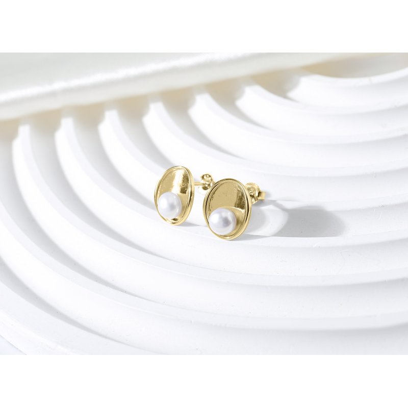 Srebrne kolczyki z perłą sztyfty wkrętki srebro pozłacane próba 925