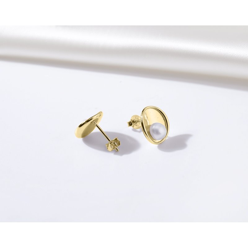 Srebrne kolczyki z perłą sztyfty wkrętki srebro pozłacane próba 925