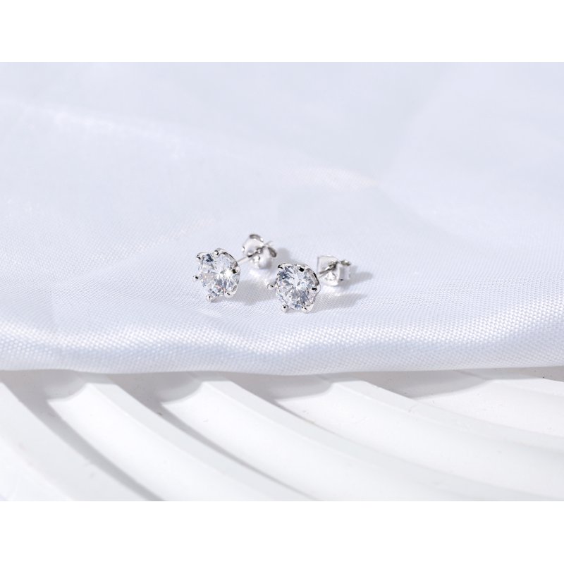 Srebrne kolczyki rodowane z cyrkonią sztyfty wkrętki srebro próba 925