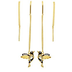 Srebrne kolczyki przeciągane wiszące koliberki kolibry srebro próba 925 pozłacane