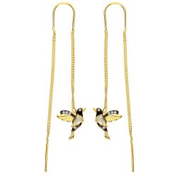 Srebrne kolczyki przeciągane wiszące koliberki kolibry srebro próba 925 pozłacane