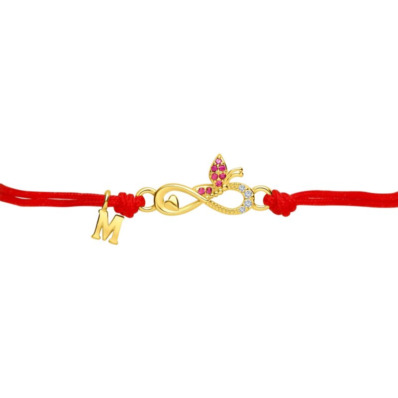 Srebrna bransoletka dla dziewczynki dzieci sznurkowa literka M srebro pozłacane 925