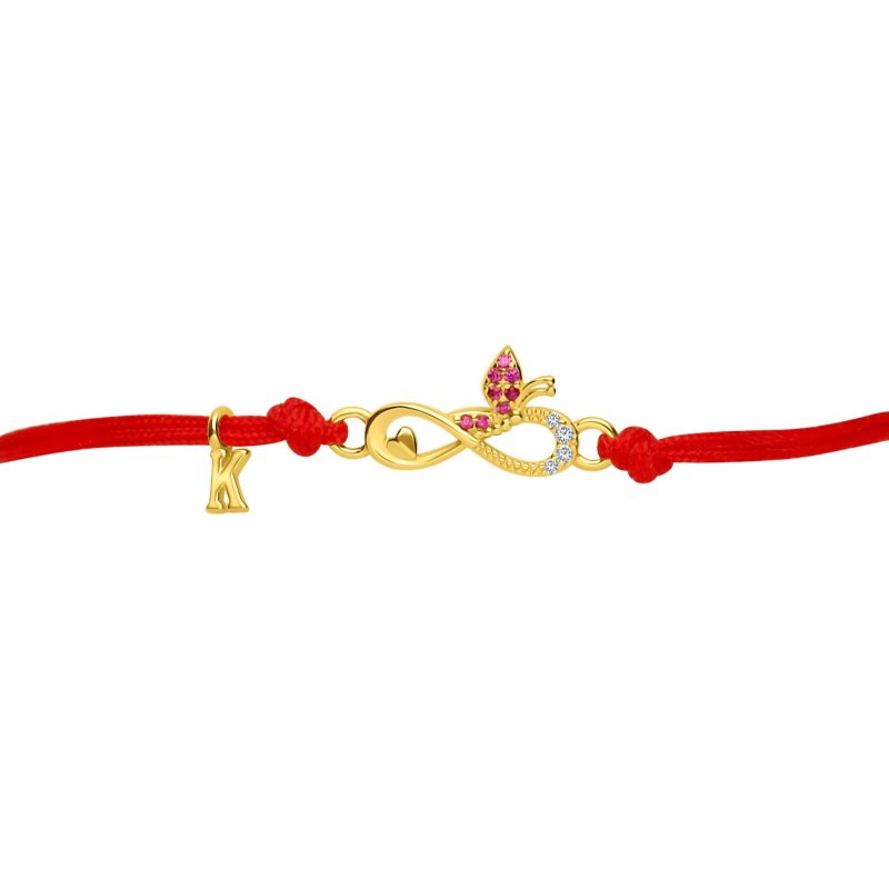 Srebrna bransoletka dla dziewczynki dzieci sznurkowa literka K srebro pozłacane 925