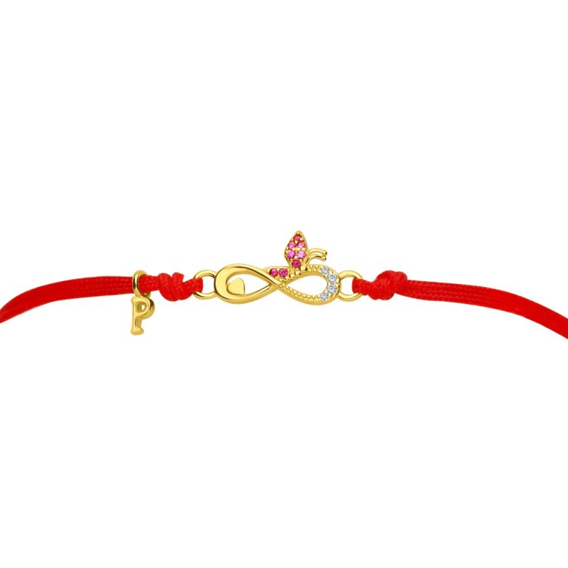 Srebrna bransoletka dla dziewczynki dzieci sznurkowa literka P srebro pozłacane 925