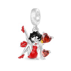 Charms zawieszka srebrna betty boob czerwona sukienka usta serce srebro 925